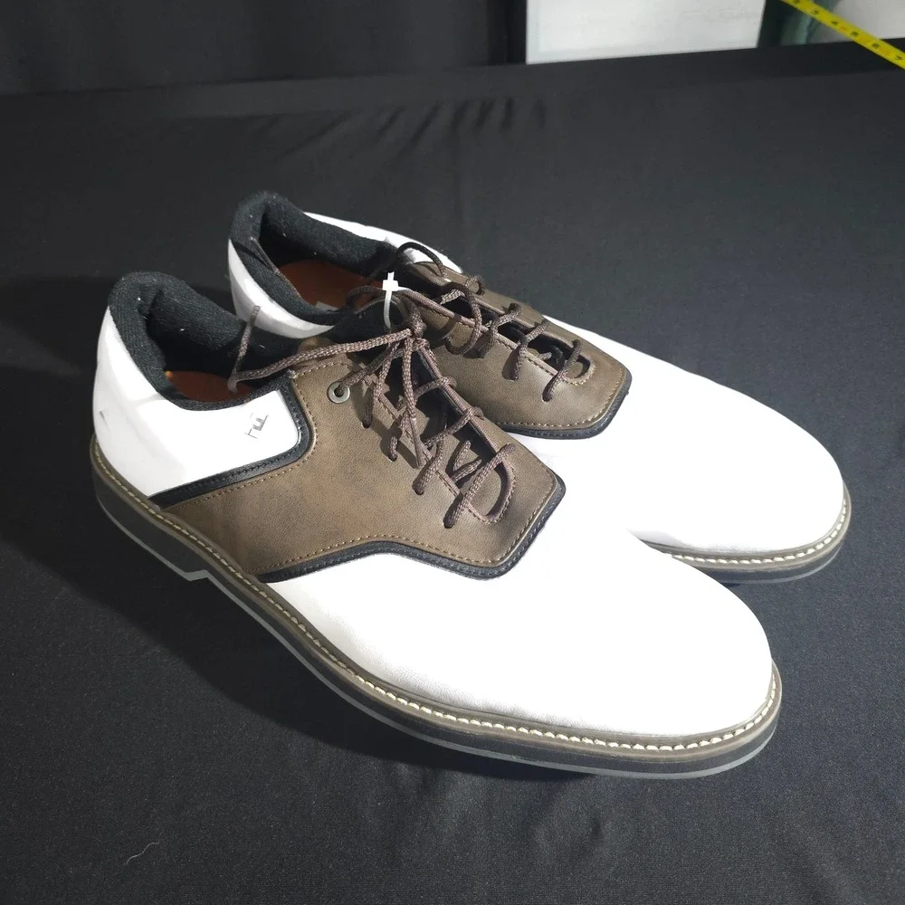 FootJoy Golf Shoes Mens 12 White Brown Saddle Spiked Athletic Cleats 57022